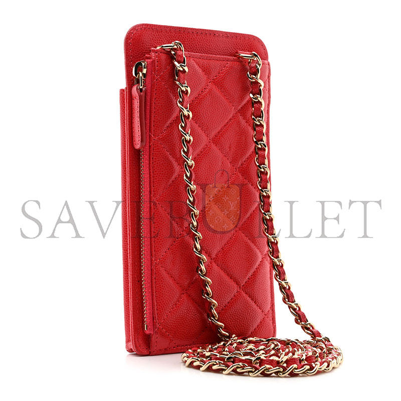 Ch*el caviar quilted cc phone holder red (18*10*3cm)